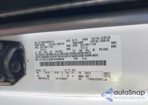 2015 Ford F-150 Xlt from USA, damaged, VIN 1FTEX1C85FKD59902